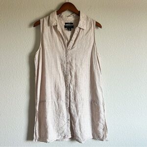 Tahari Linen Button Down Sleeveless Tunic Top Oatmeal Beige Womens